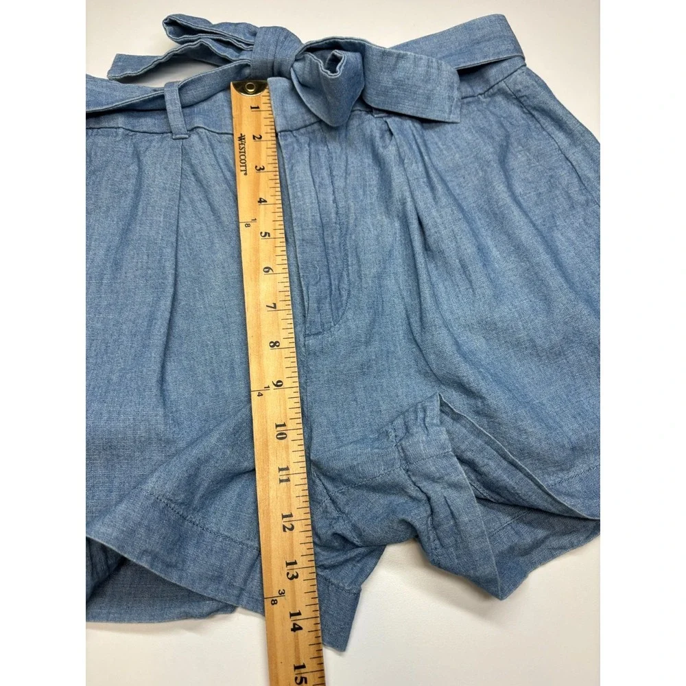 POLO Ralph Lauren Shorts Womens 4 Blue Chambray Tie-Waist High Rise Belted